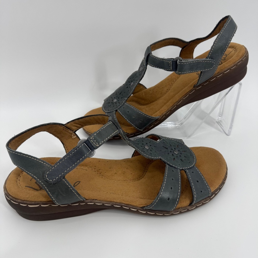Natural Soul Naturalizer Womens All-Thru Comfort Sandals Blue Gray T-Strap 8M
